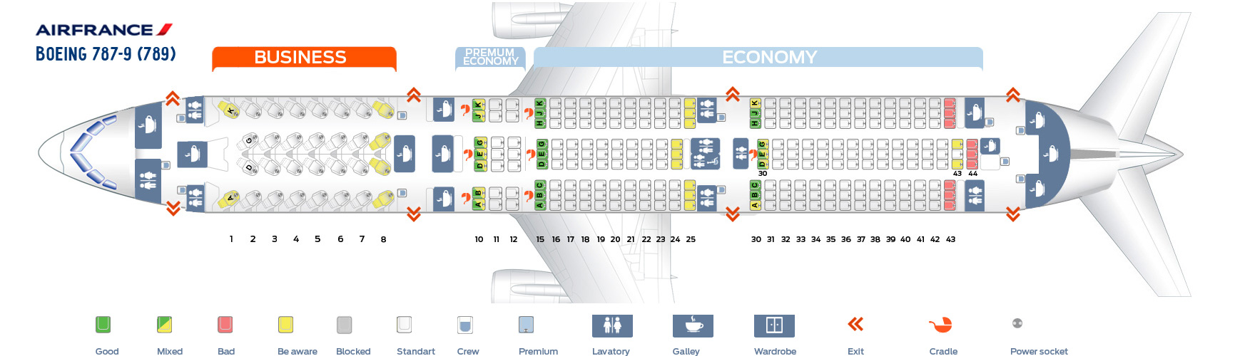Карта сидений Боинга 787-9 (789)