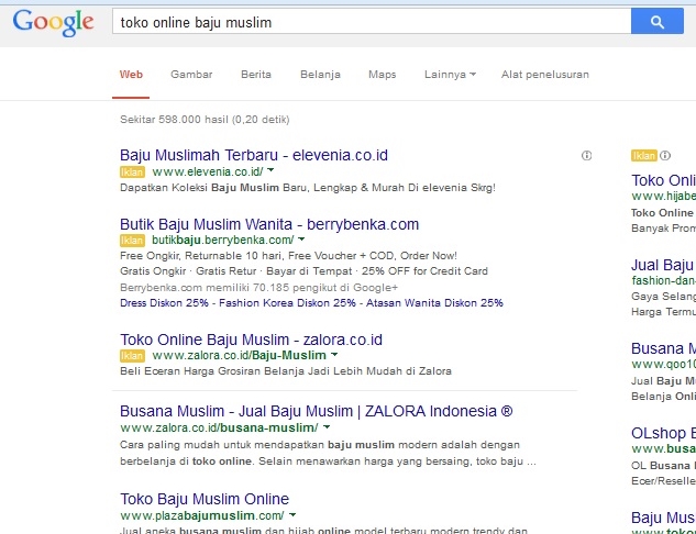 Появятся все сайты, которые имеют отношение к мусульманскому интернет-магазину , Google может увидеть 598 000 результатов