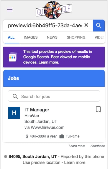 Ta funkcja pozwoli nam zobaczyć, jak będzie wyglądał wynik końcowy w „Google dla ofert pracy”